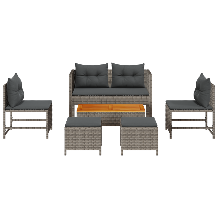 6-delige tuinsofa set met kussens in het grijs van poly rattan