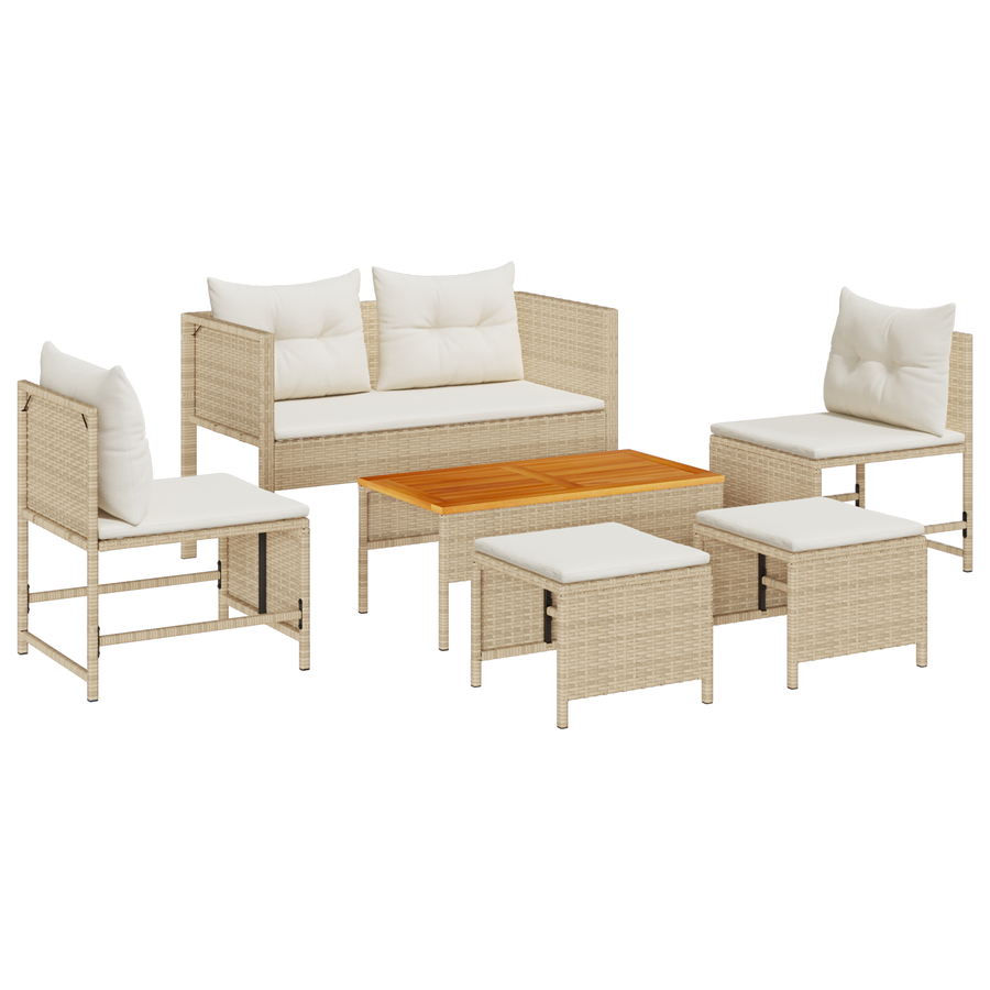 6-delige tuinsofa set met kussens beige poly rattan