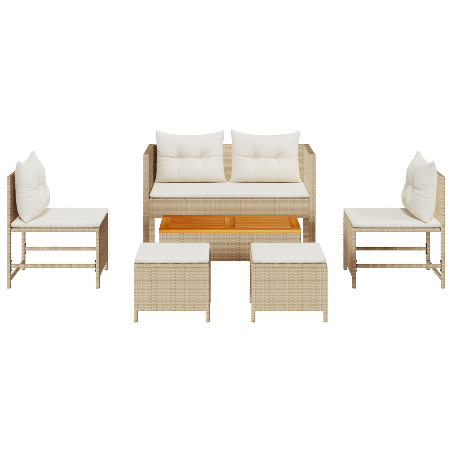 6-delige tuinsofa set met kussens beige poly rattan