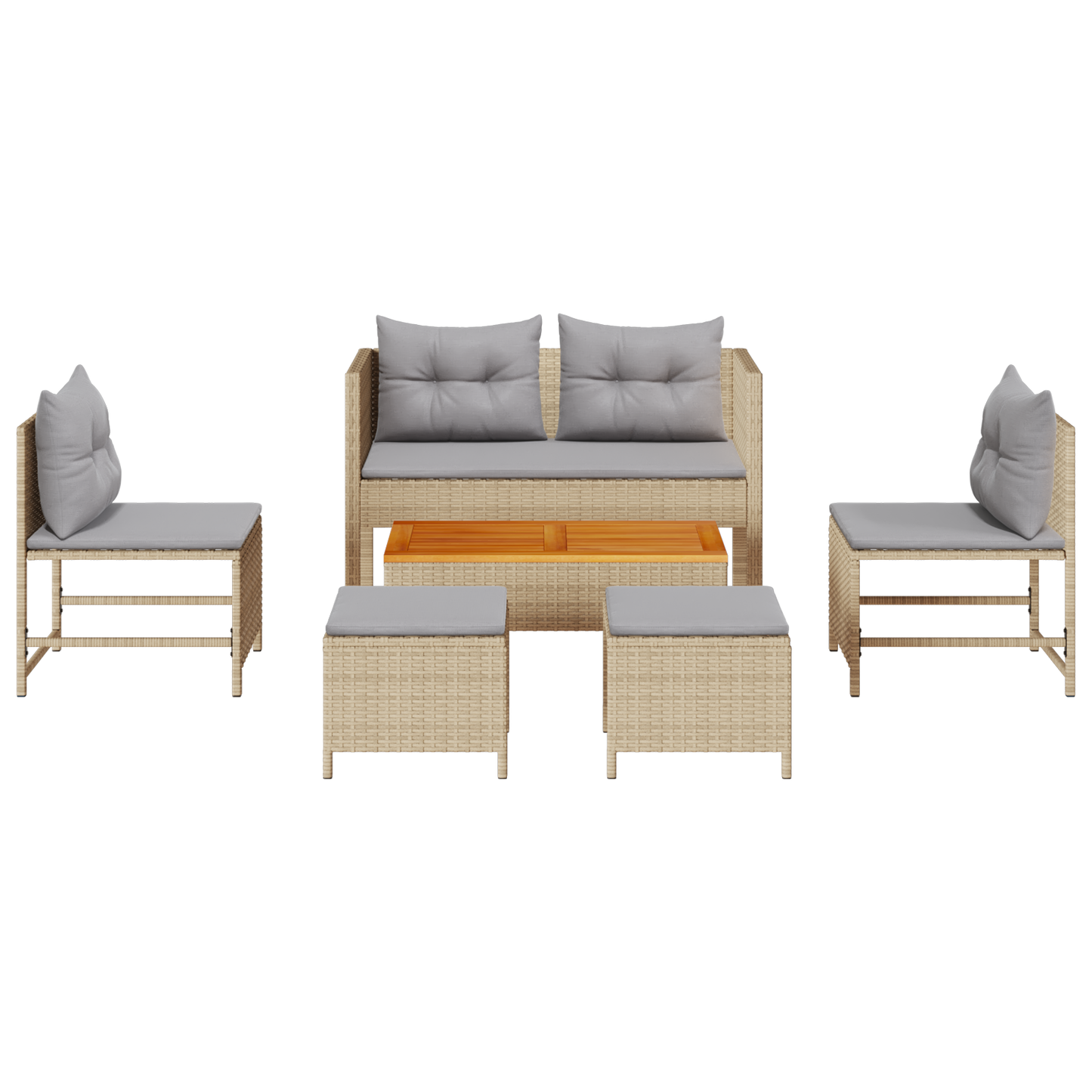 6-delige tuinset met kussens in beige poly rattan