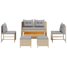 6-delige tuinset met kussens in beige poly rattan