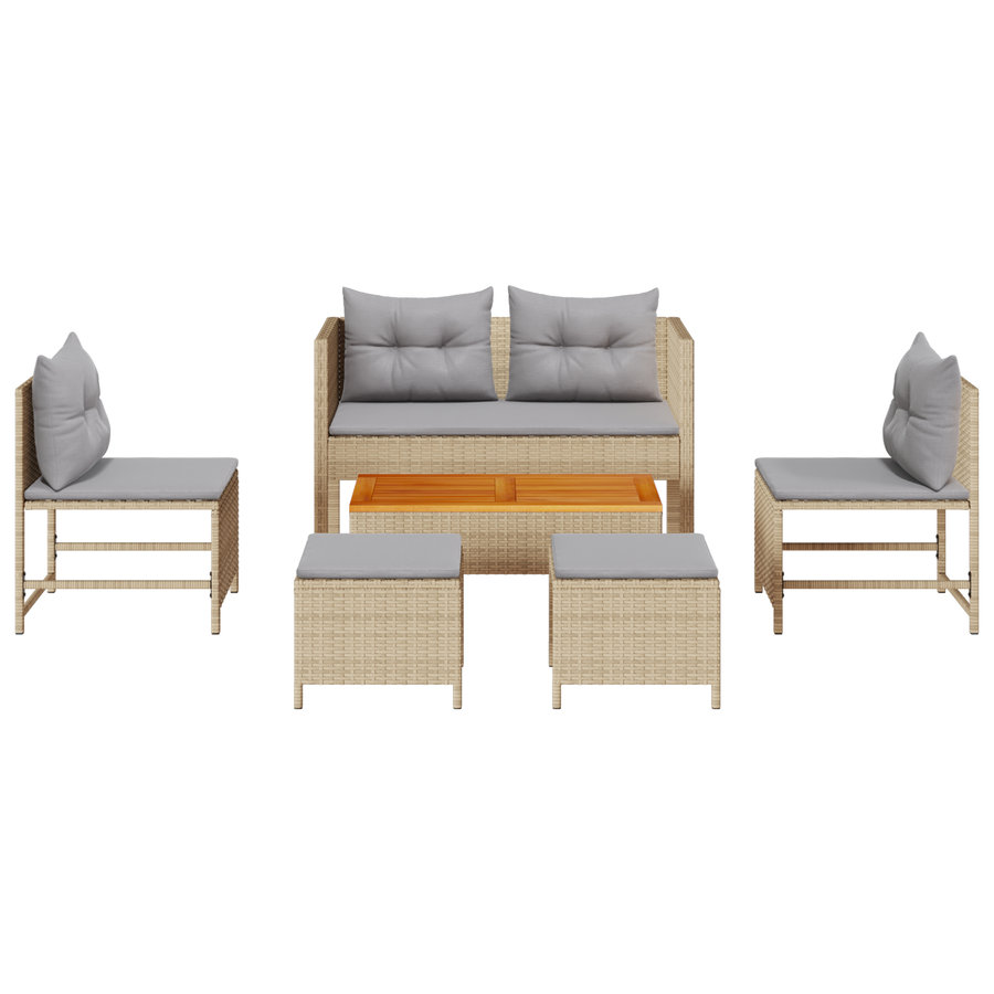 6-delige tuinset met kussens in beige poly rattan