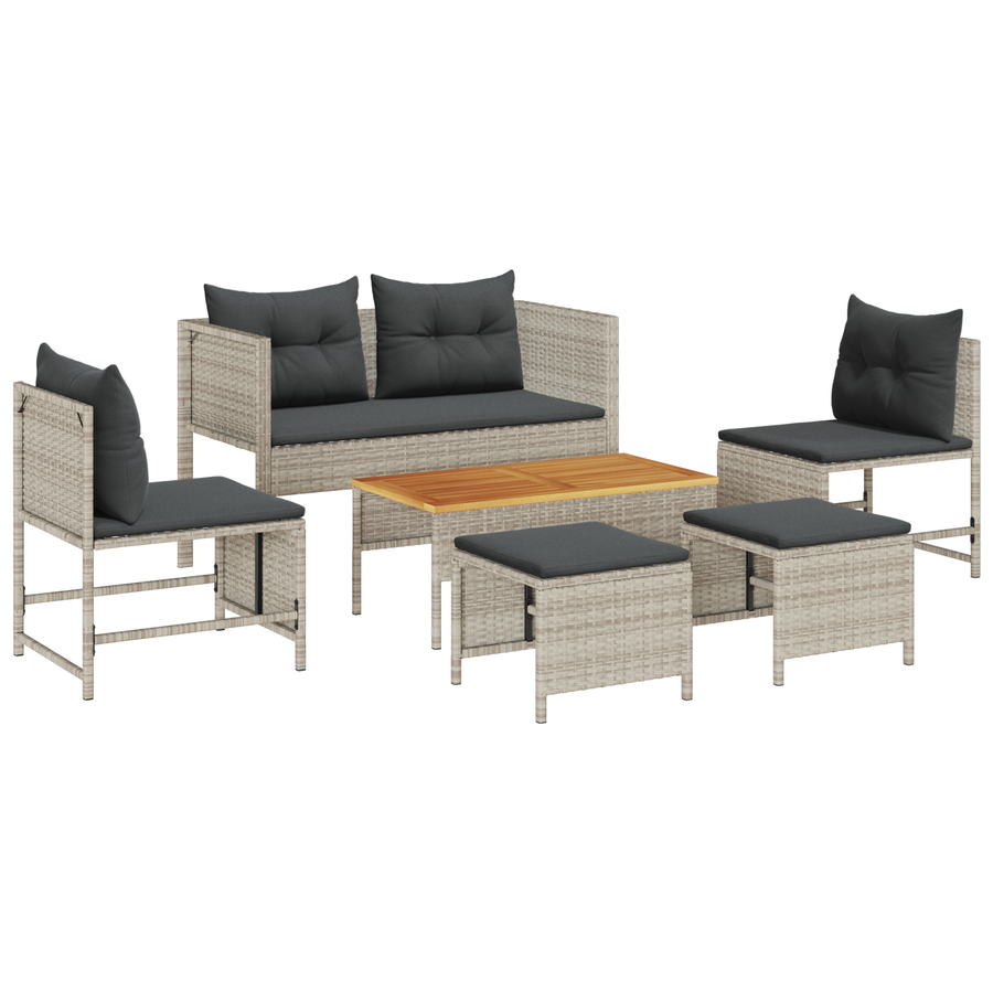 6-delige ligbed set met kussens lichtgrijs poly rattan