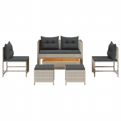 6-delige ligbed set met kussens lichtgrijs poly rattan
