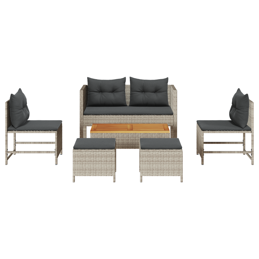 6-delige ligbed set met kussens lichtgrijs poly rattan