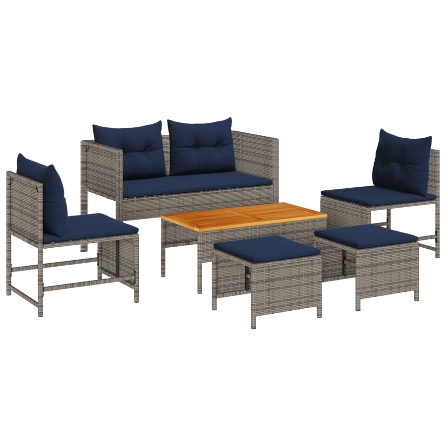6-delige tuinset met kussens grijs poly rattan