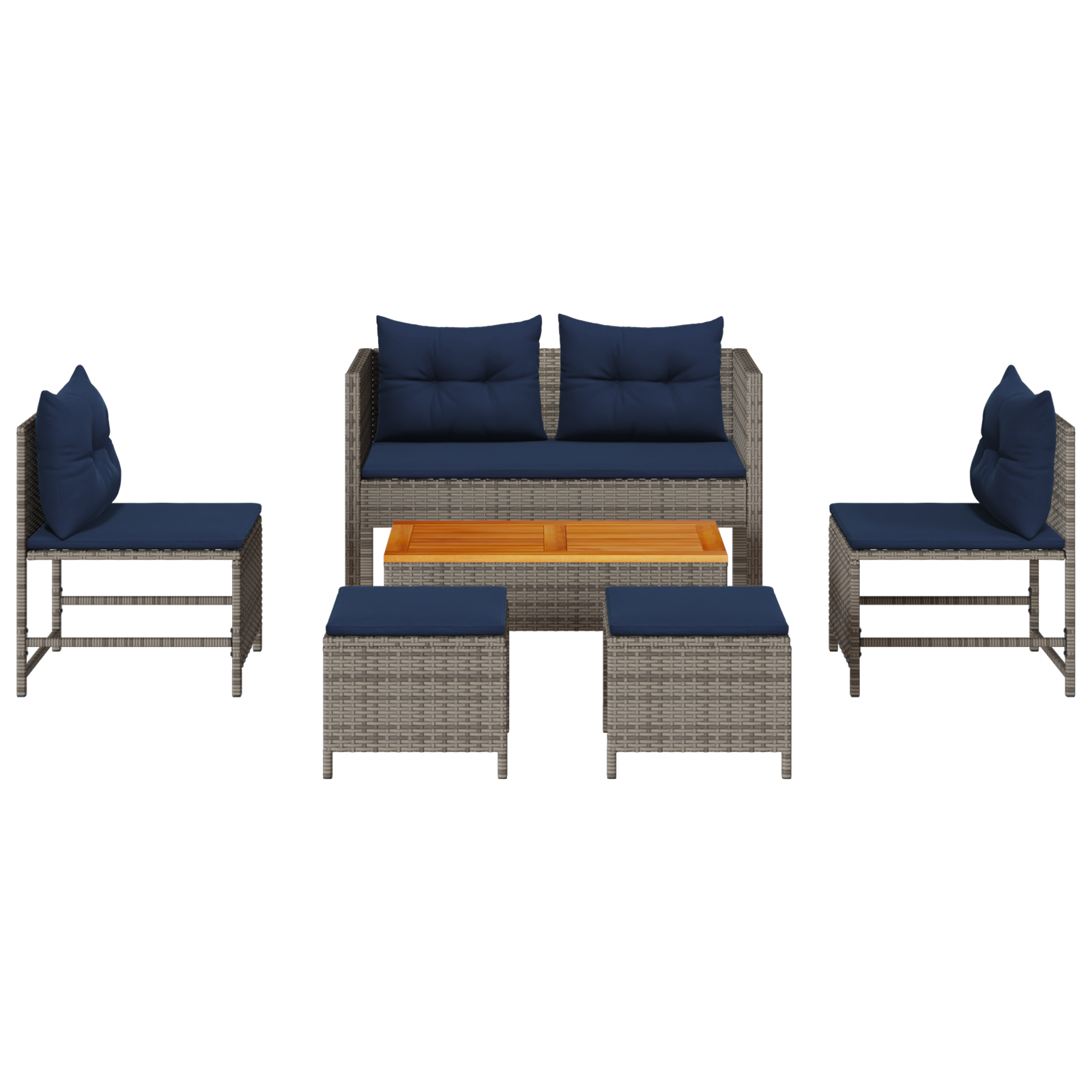 6-delige tuinset met kussens grijs poly rattan