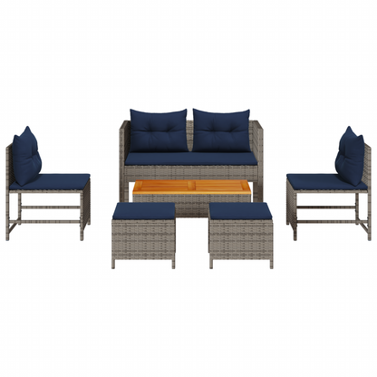 6-delige tuinset met kussens grijs poly rattan