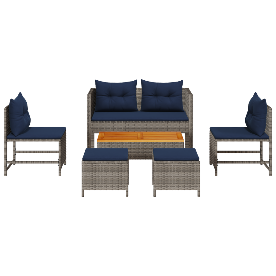 6-delige tuinset met kussens grijs poly rattan