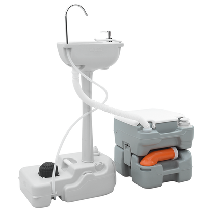 Campingtoilet en Handwasstandset Draagbaar Grijs en Wit