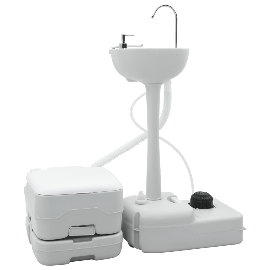 Campingtoilet en Handwasstandset Draagbaar Grijs en Wit