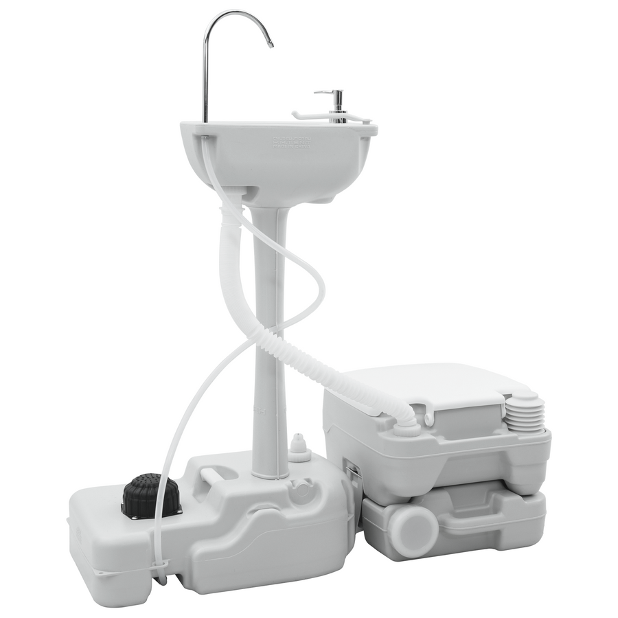 Campingtoilet en Handwasstandset Draagbaar Grijs en Wit