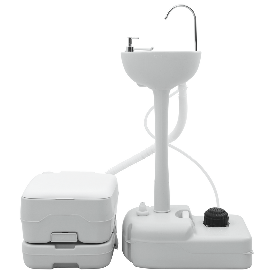 Campingtoilet en Handwasstandset Draagbaar Grijs en Wit