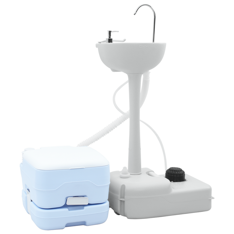 Kamptoilet en Handwasstand Set Draagbaar Blauw en Wit