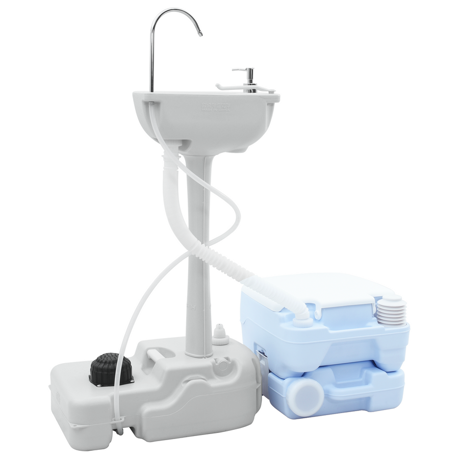 Kamptoilet en Handwasstand Set Draagbaar Blauw en Wit