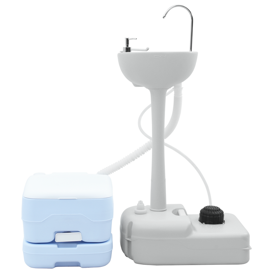 Kamptoilet en Handwasstand Set Draagbaar Blauw en Wit