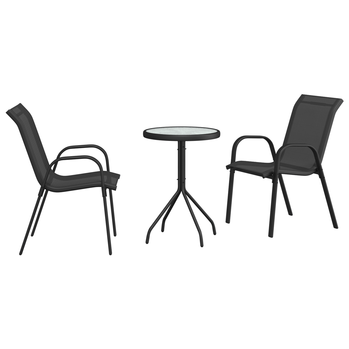 3-delige bistroset voor in de tuin - zwart textileen en staal