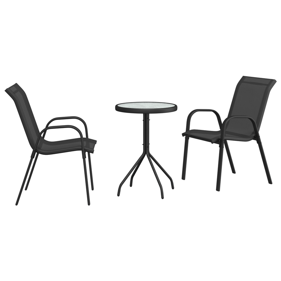 3-delige bistroset voor in de tuin - zwart textileen en staal