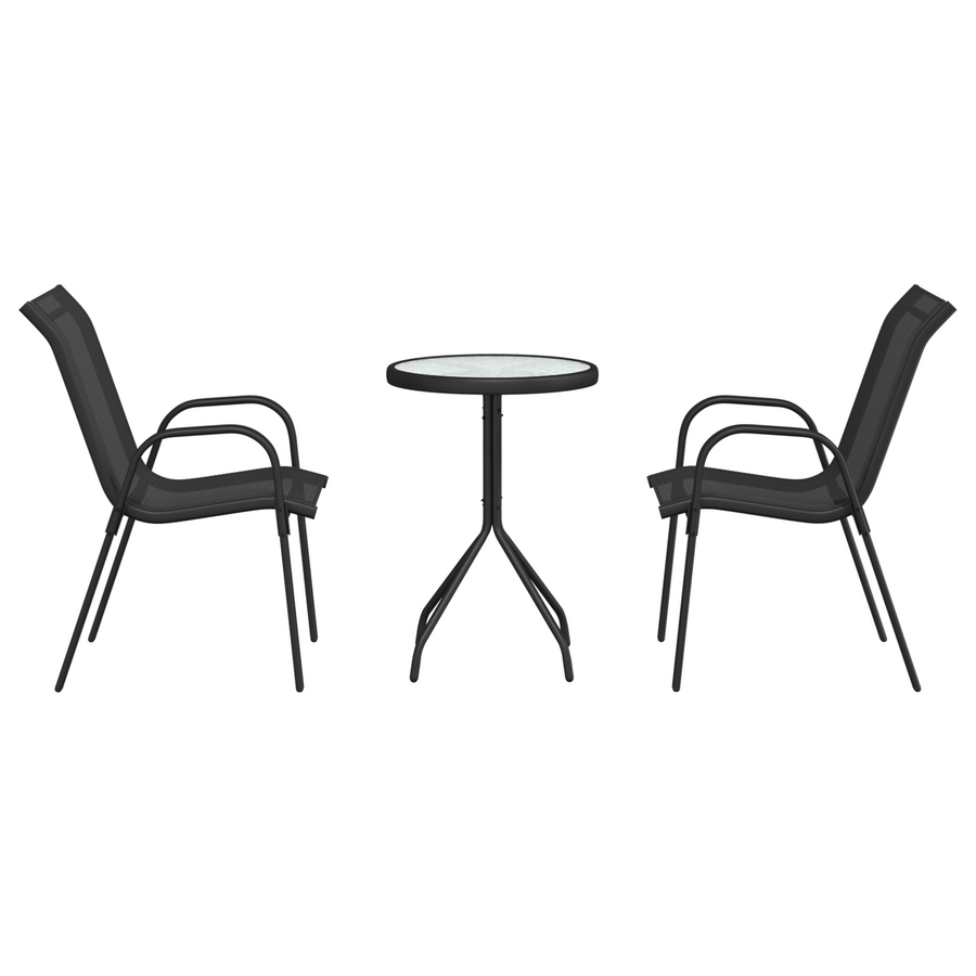 3-delige bistroset voor in de tuin - zwart textileen en staal