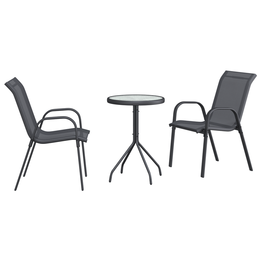 3-delige Bistro Set voor de Tuin in Anthraciet Textilene en Staal