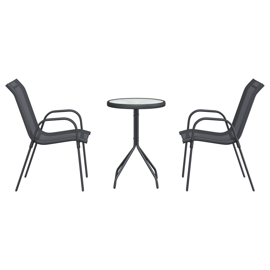 3-delige Bistro Set voor de Tuin in Anthraciet Textilene en Staal