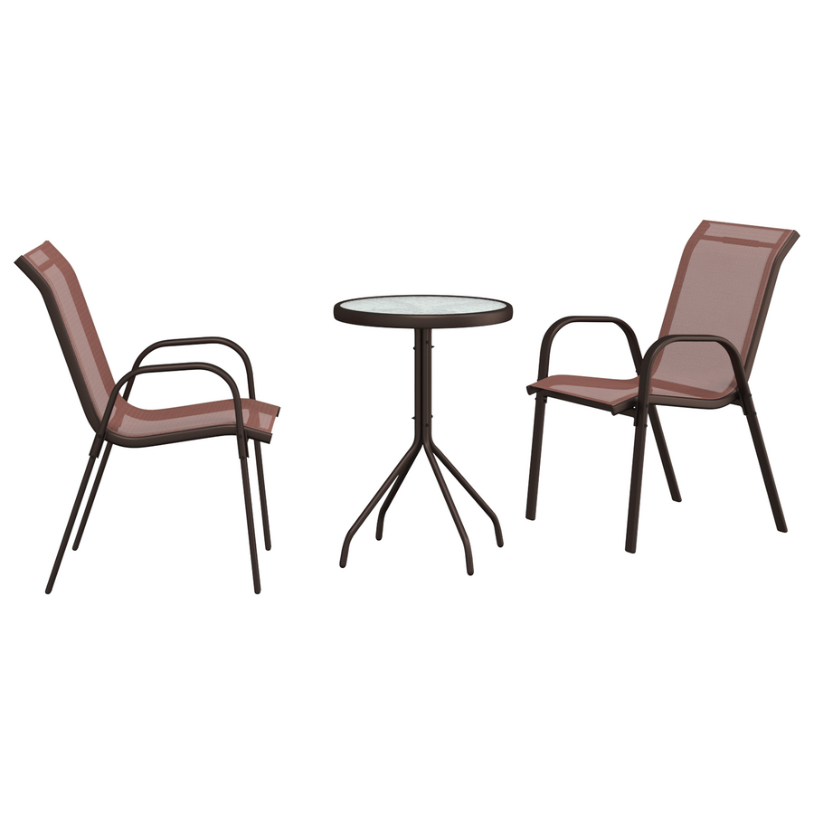 3-delige Bistroset voor in de tuin - Bruin Textileen en Staal