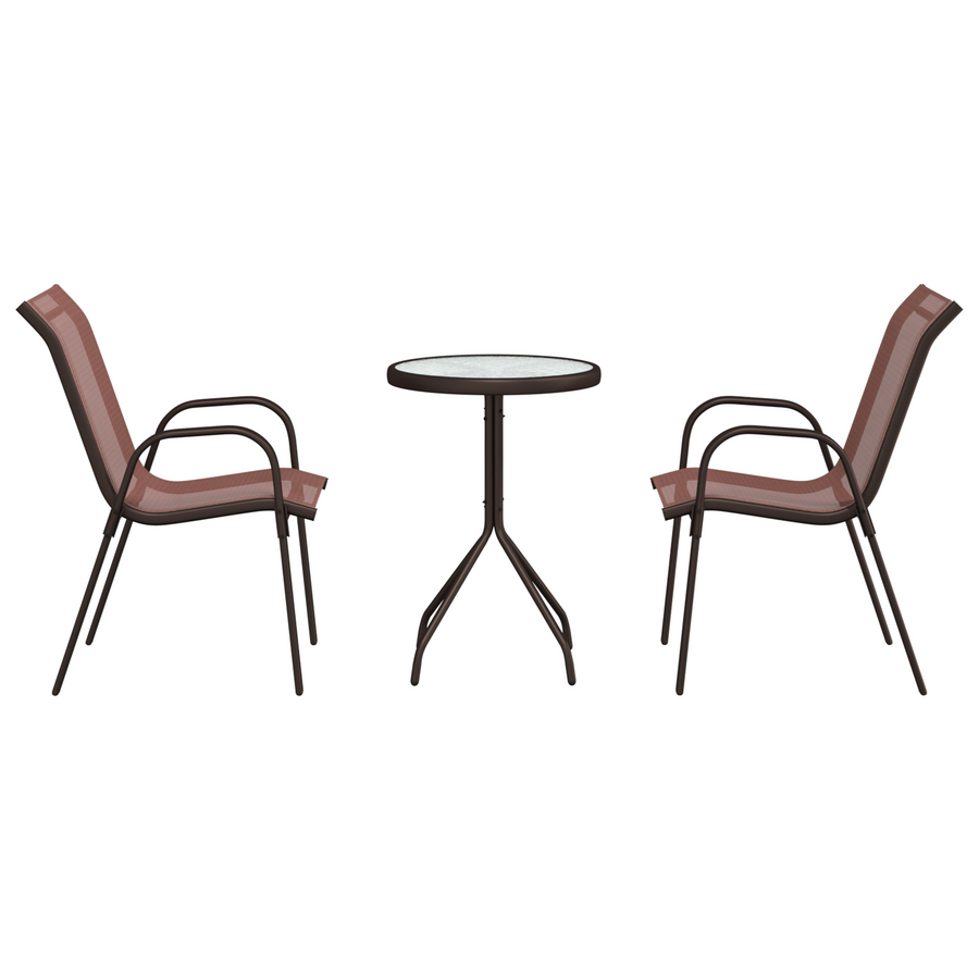 3-delige Bistroset voor in de tuin - Bruin Textileen en Staal