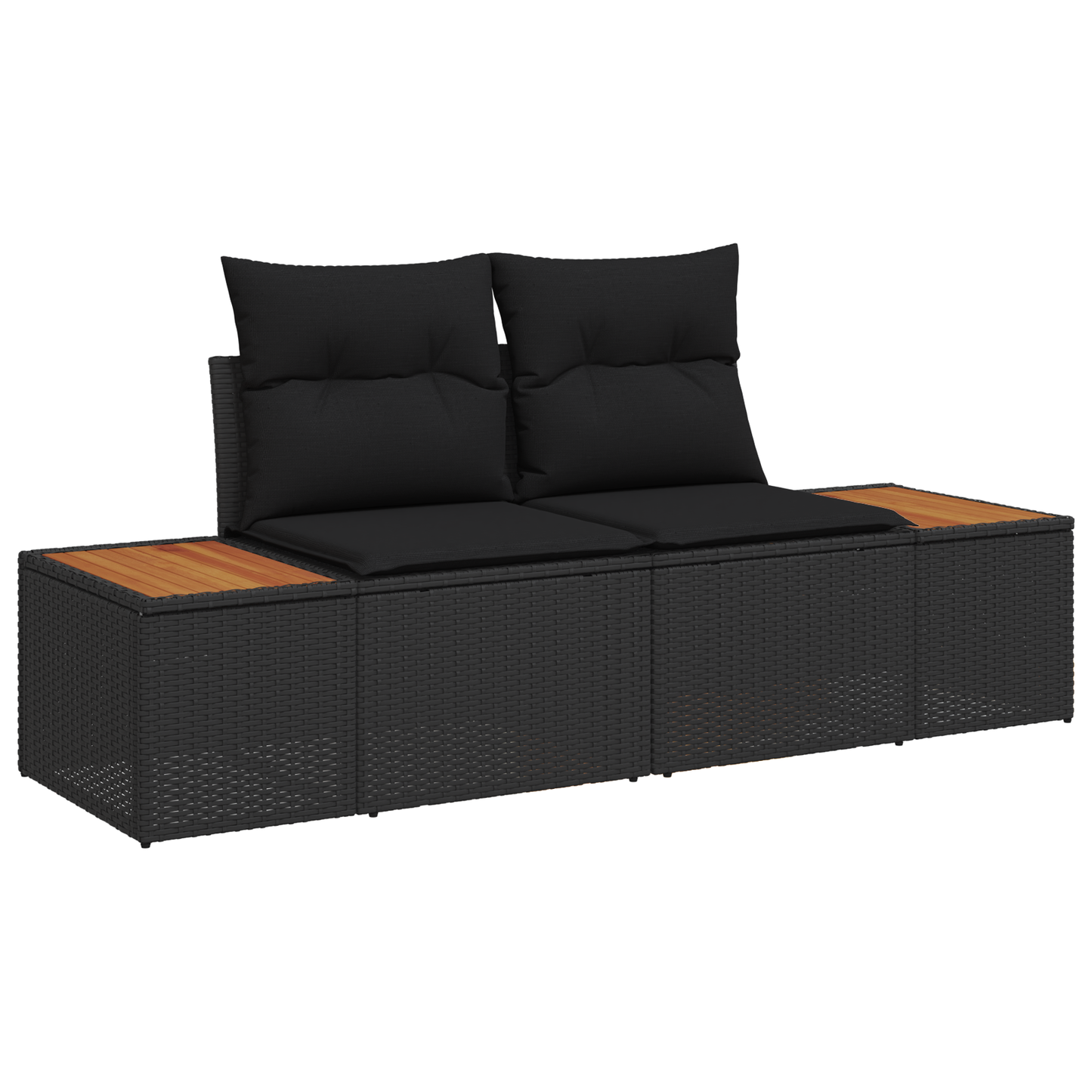 Tuinbank 2-zits met kussens poly rattan zwart