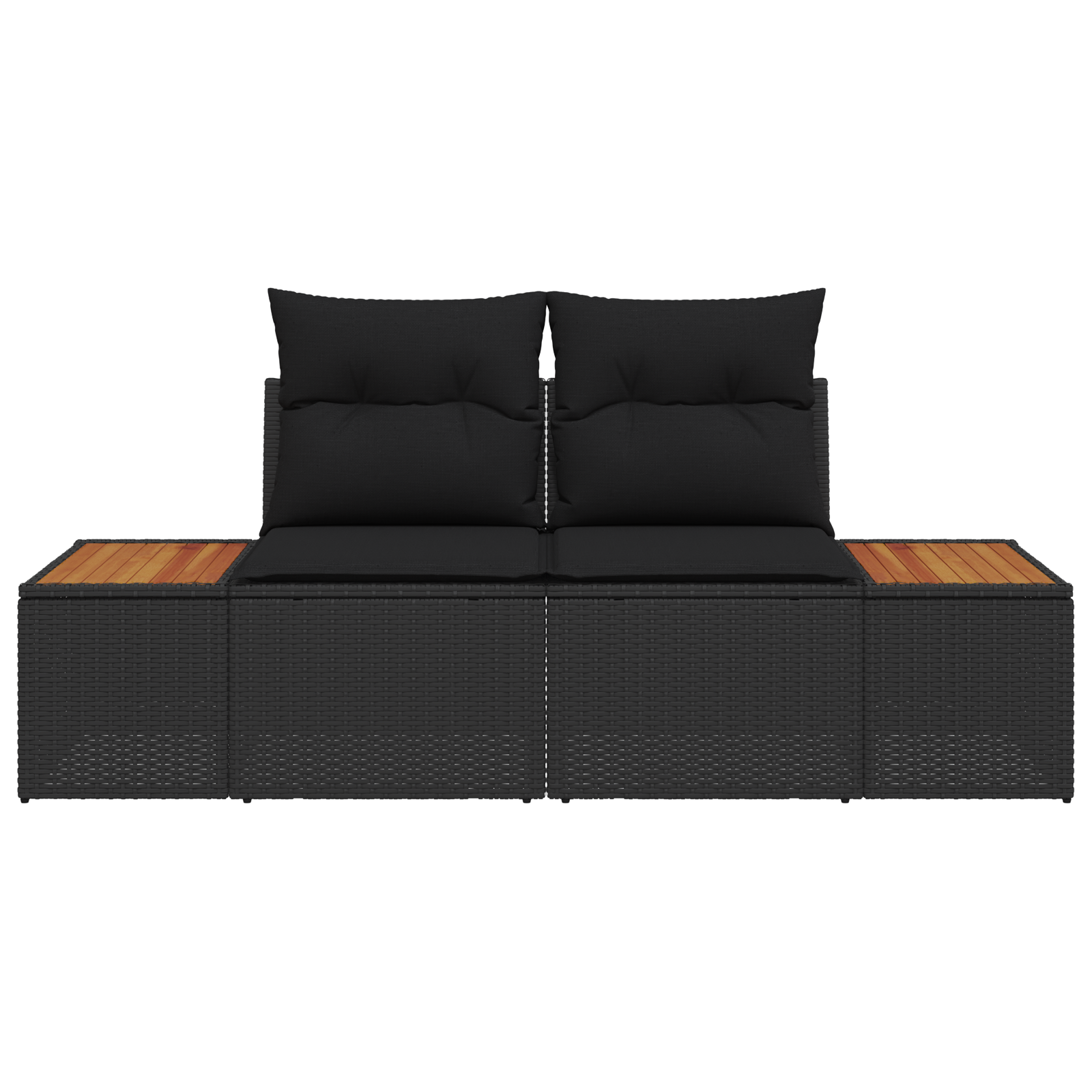 Tuinbank 2-zits met kussens poly rattan zwart