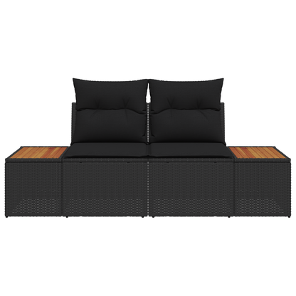 Tuinbank 2-zits met kussens poly rattan zwart