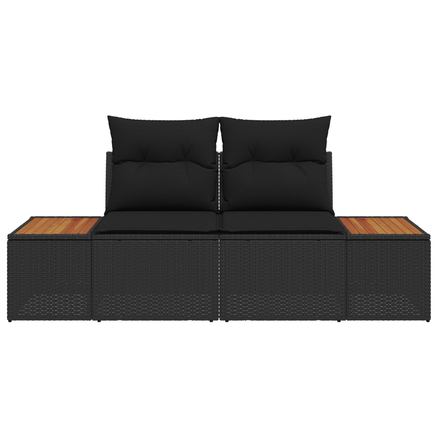 Tuinbank 2-zits met kussens poly rattan zwart