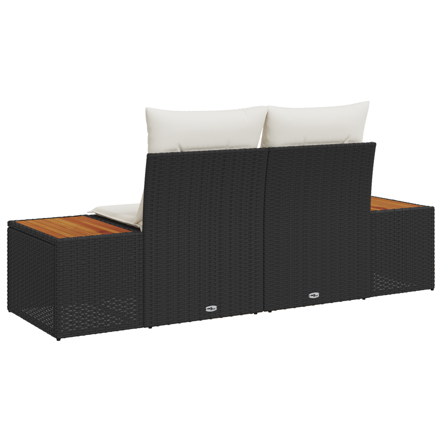 Tuinbank 2-zits met opbergruimte en kussens poly rattan zwart