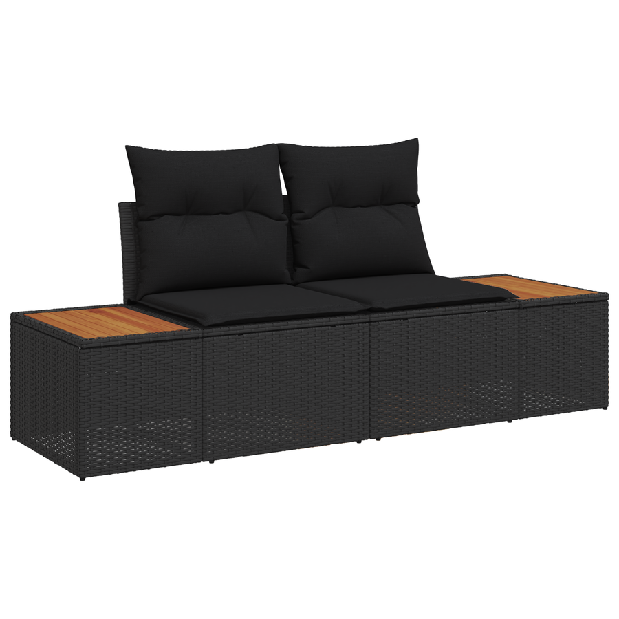 Tuinbank 2-zits met opbergruimte en kussens poly rattan zwart
