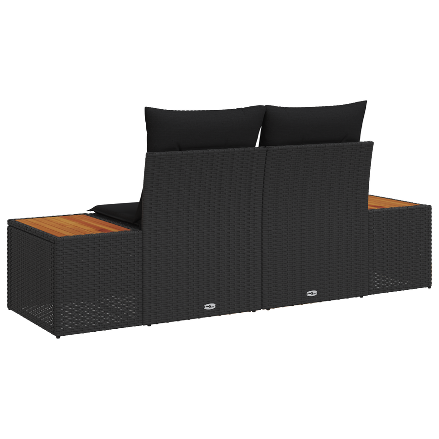 Tuinbank 2-zits met opbergruimte en kussens poly rattan zwart