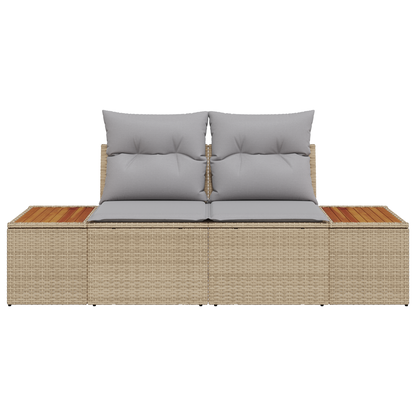 Tuinbank 2-zits met opbergruimte en kussens poly rattan beige