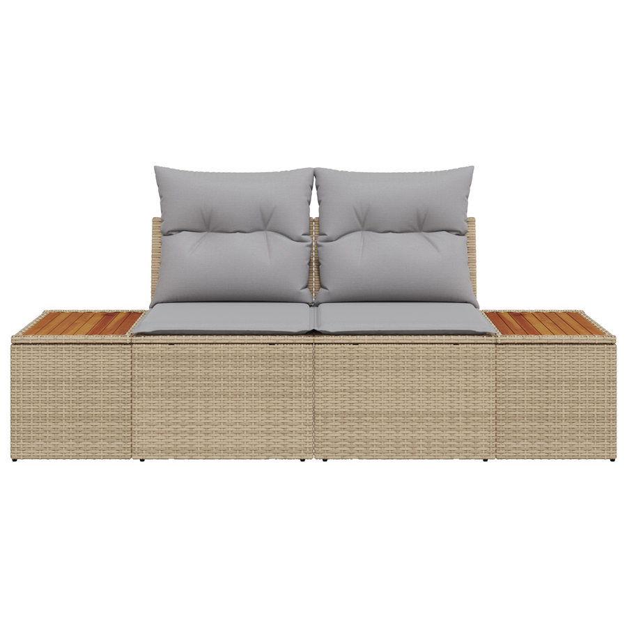 Tuinbank 2-zits met opbergruimte en kussens poly rattan beige