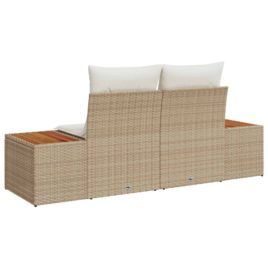 Tuinbank 2-zits met opbergruimte en kussens poly rattan beige