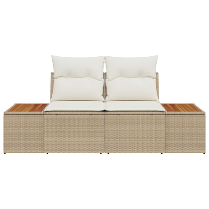 Tuinbank 2-zits met opbergruimte en kussens poly rattan beige