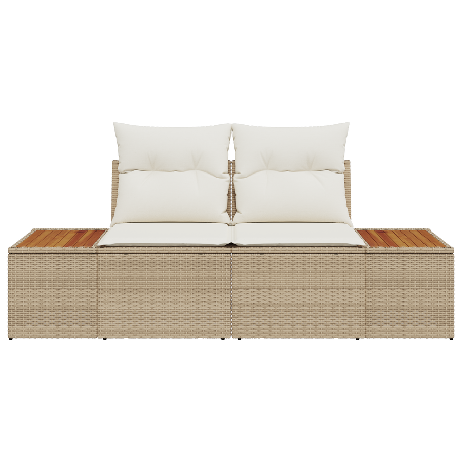Tuinbank 2-zits met opbergruimte en kussens poly rattan beige