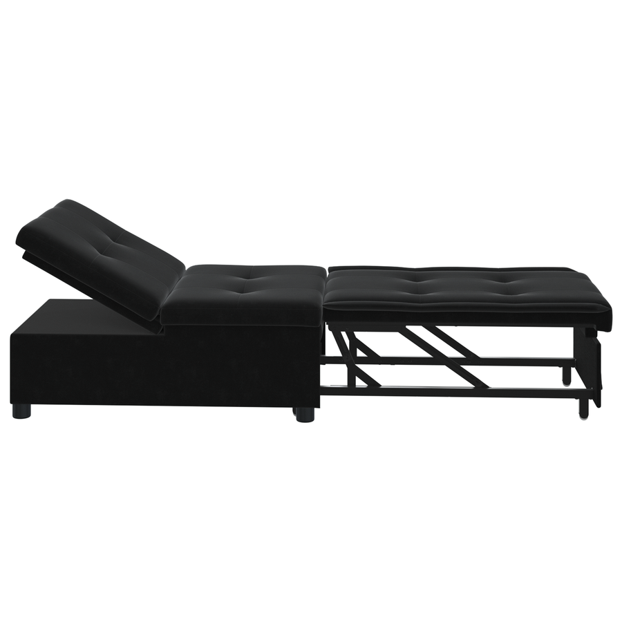 3-in-1 Uitklapbare Sofa Bed Zwart Fluweel