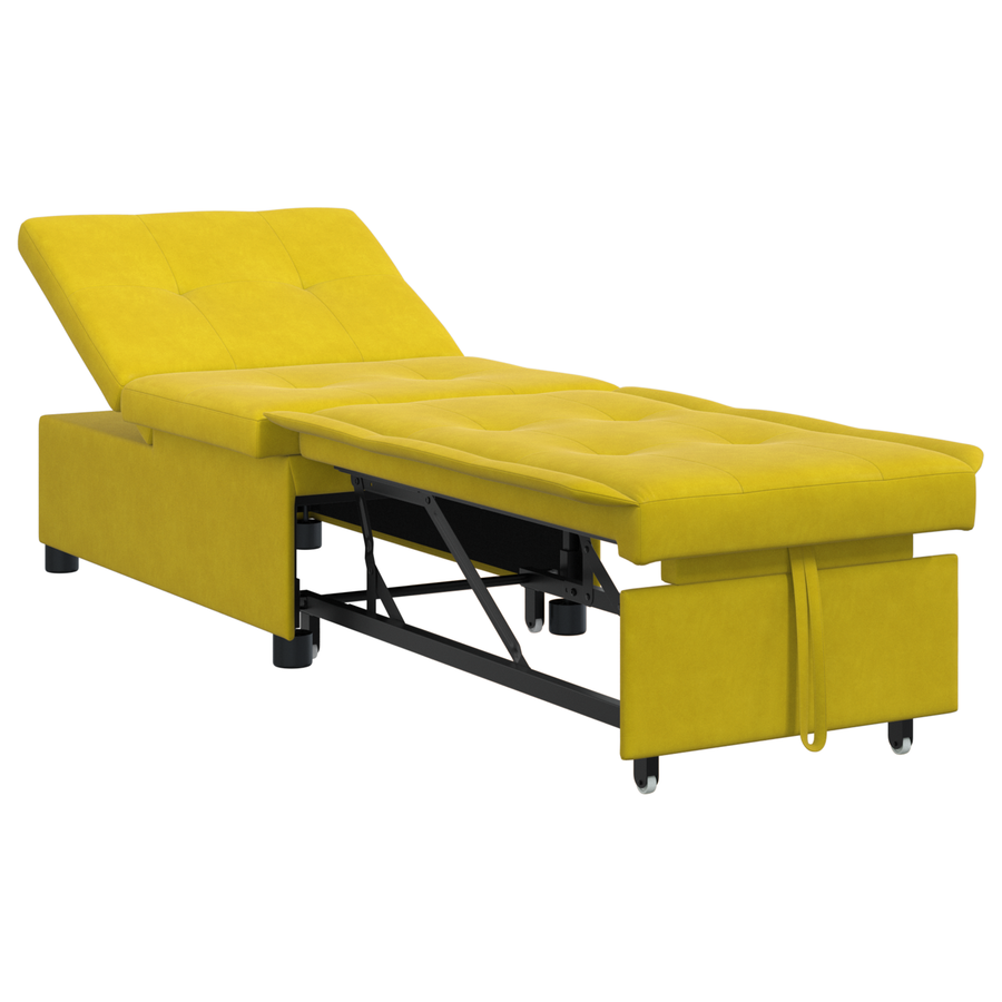 Sofa Bed 3-in-1 Uittrekbaar Ontwerp Gele Fluweel