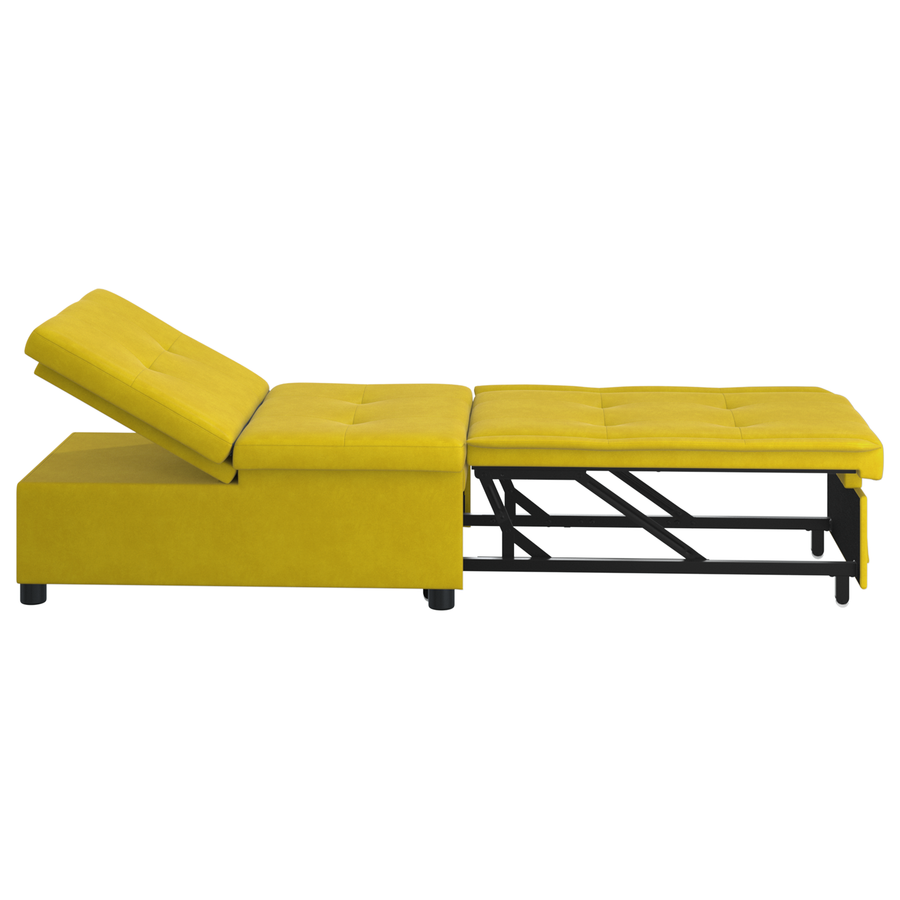 Sofa Bed 3-in-1 Uittrekbaar Ontwerp Gele Fluweel