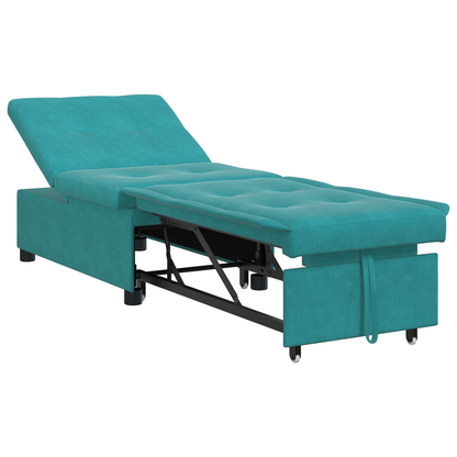 Slaapbank 3-in-1 Uittrekbaar Turquoise Fluweel