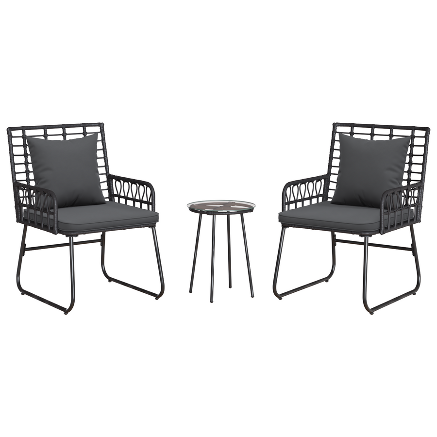 Tuin Eetset met kussen 3 pcs Zwart, Antraciet 35 x 35 x 45 cm