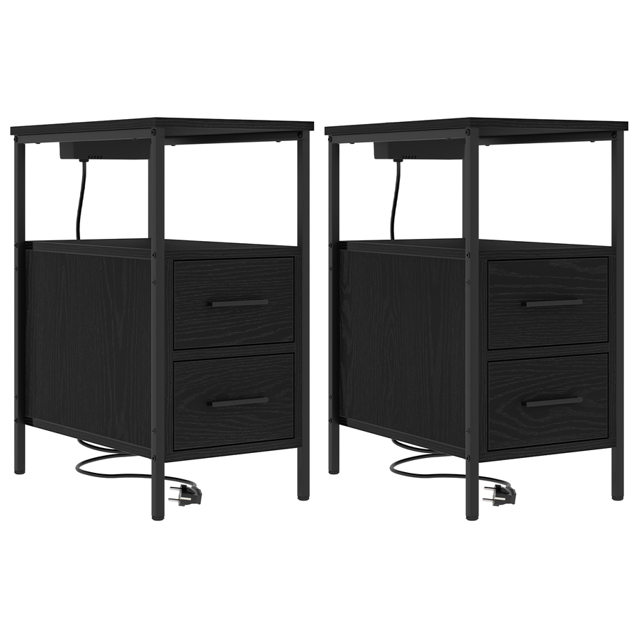 Bedside kasten 2 pcs Zwart eiken 30 x 48 x 61 cm Bewerkt hout