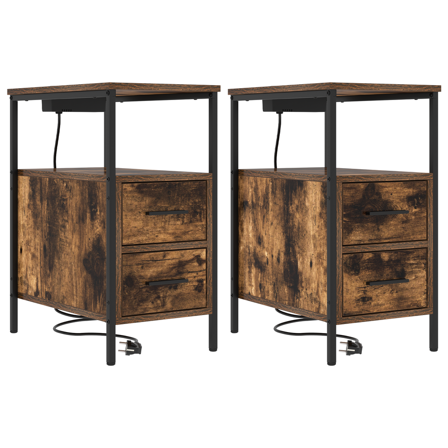 Bedside kasten 2 pcs Gerookt eiken 30 x 48 x 61 cm Bewerkt hout