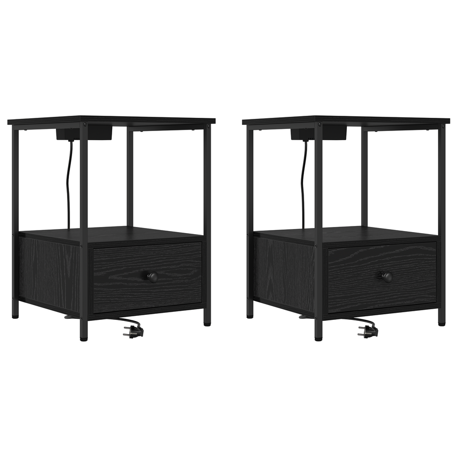 Nachtkastje met Oplaadstation 2 pcs Zwart eiken Bewerkt hout