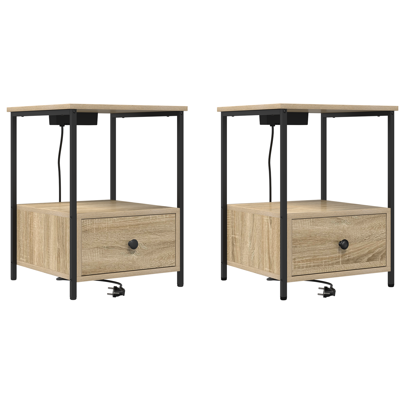 Nachtkastje met Oplaadstation 2 pcs Sonoma eiken Bewerkt hout