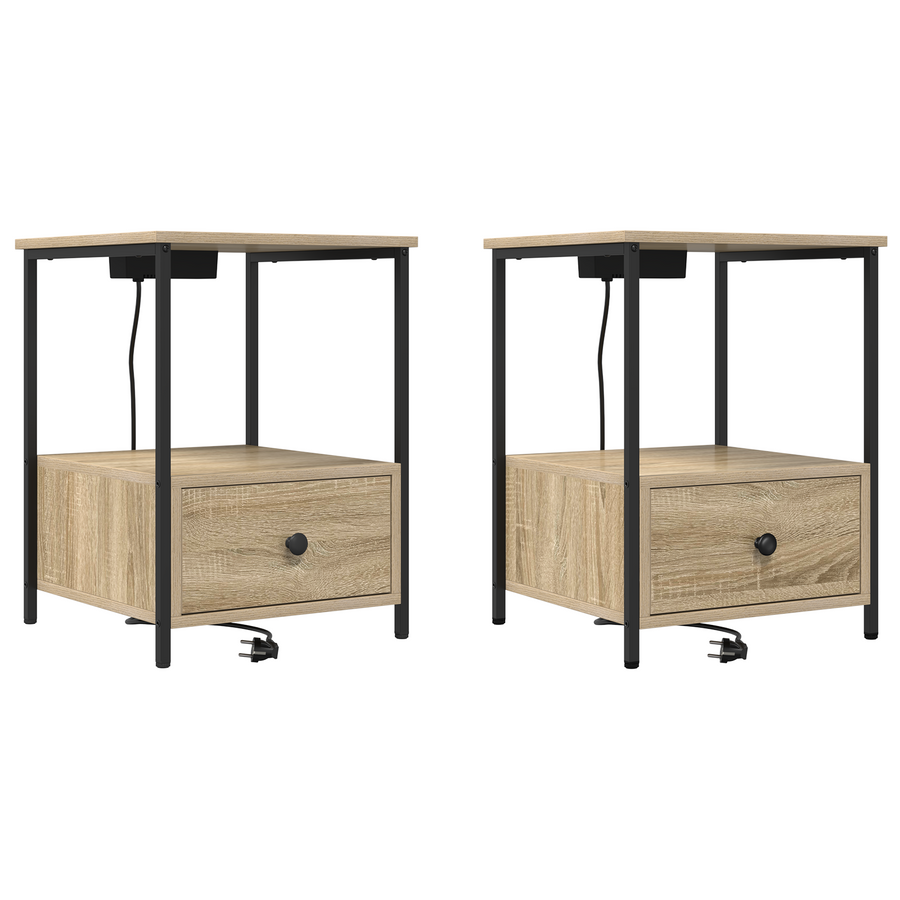 Nachtkastje met Oplaadstation 2 pcs Sonoma eiken Bewerkt hout