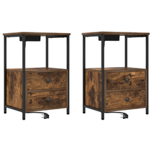 Nachtkastje met Oplaadstation 2 pcs Gerookt eiken Bewerkt hout